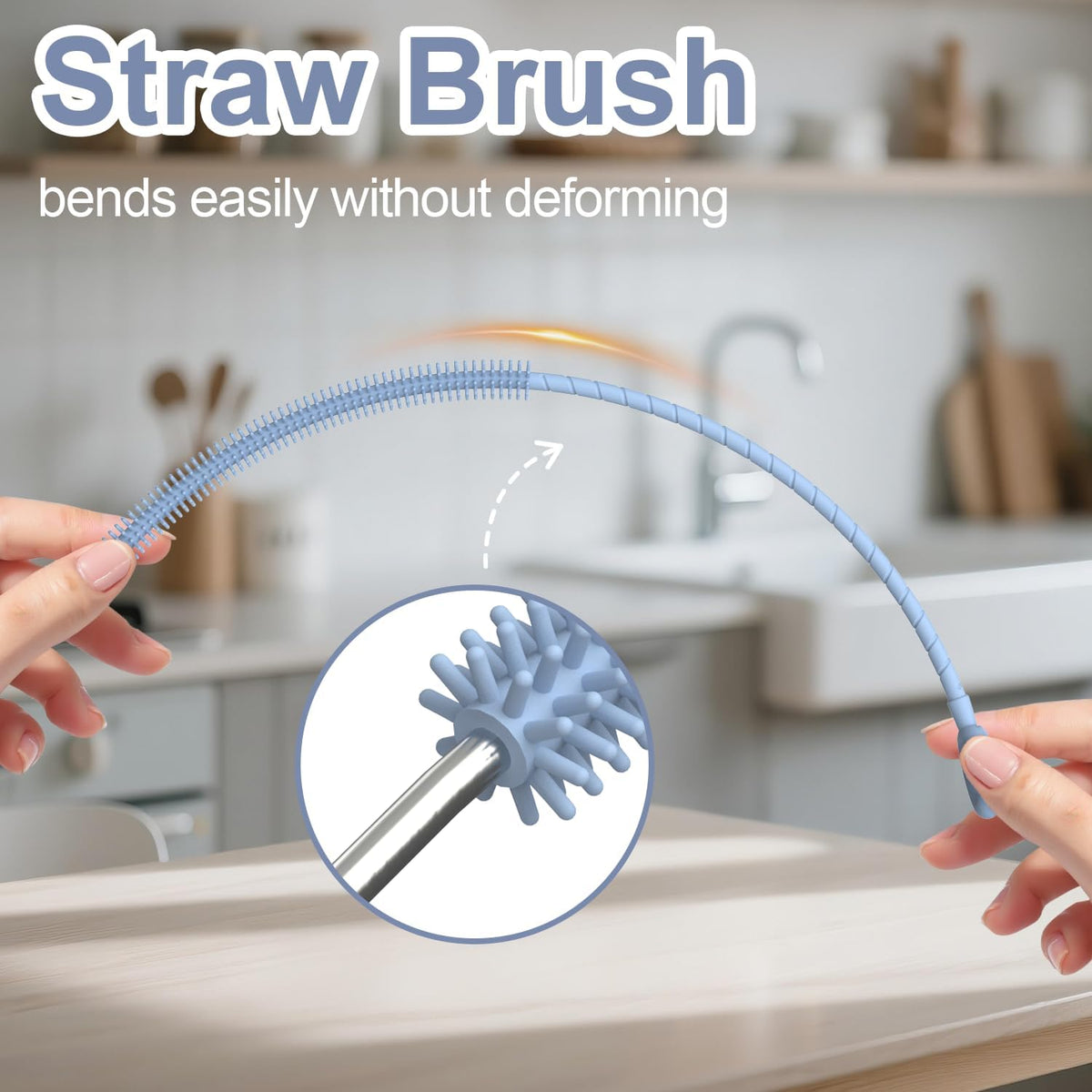 YOTIME Silicone Straw Cleaner Brush, 2 Pcs Reusable Straw Brush(6mm+9mm) for Cleaning Narrow & Wide