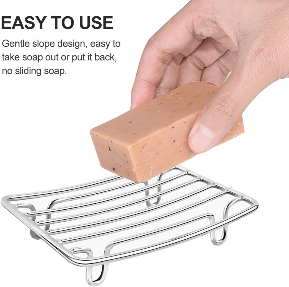 Bar Soap Dish Holder for Shower Bathroom Stainless Steel Rust Proof Self Draining with White Soap