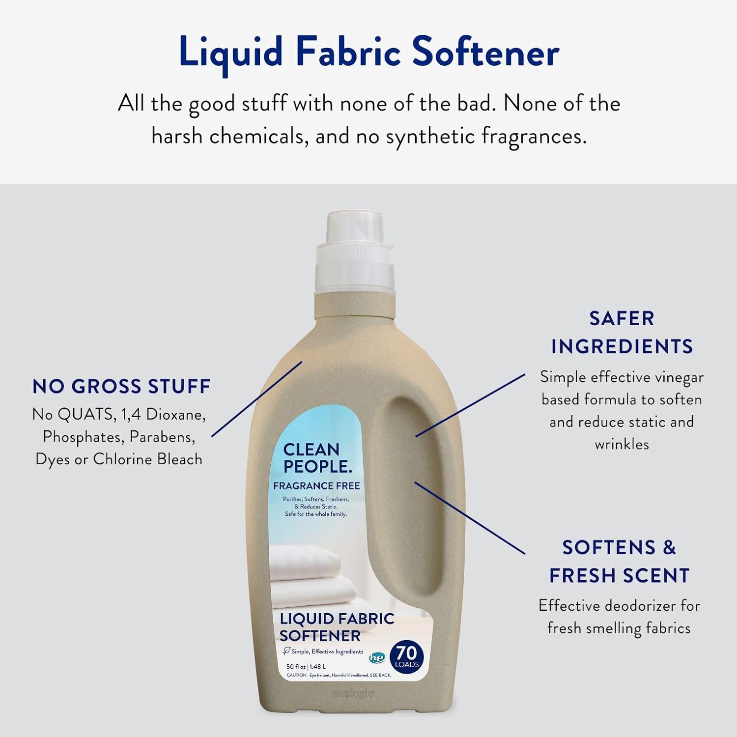 The Clean People Liquid Fabric Softener - Softens & Removes Static Cling - Vegan (50 Fl Oz