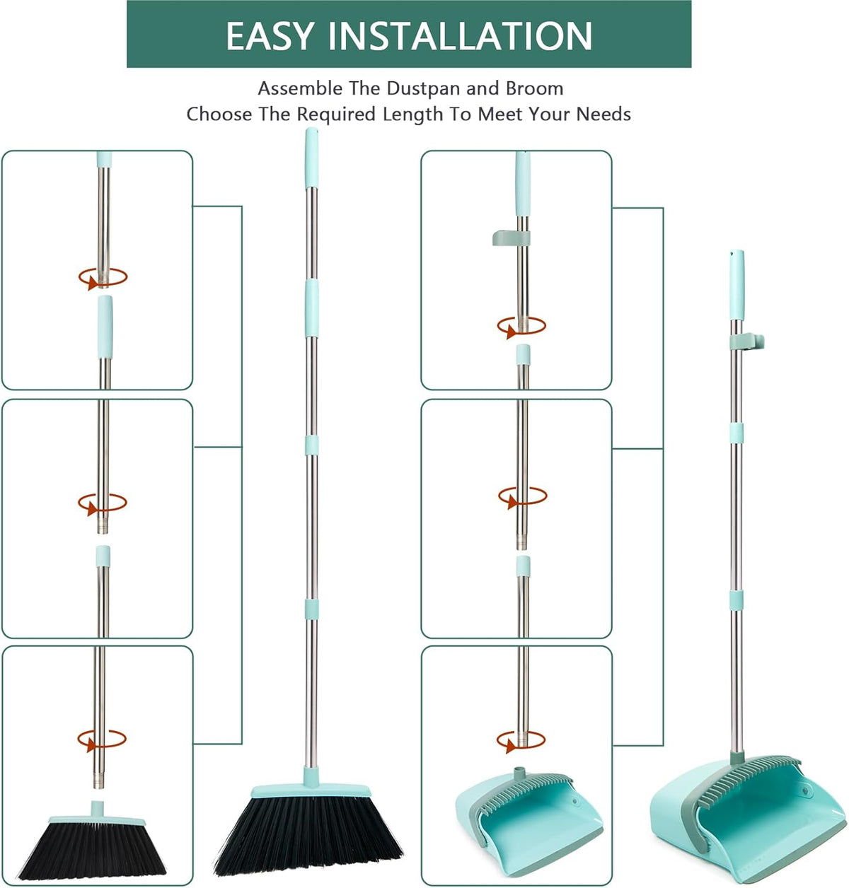 Broom and Dustpan Set, Dustpans with Broom Combo for Home, Heavy Dust Broom and Dustpan Combo, Long