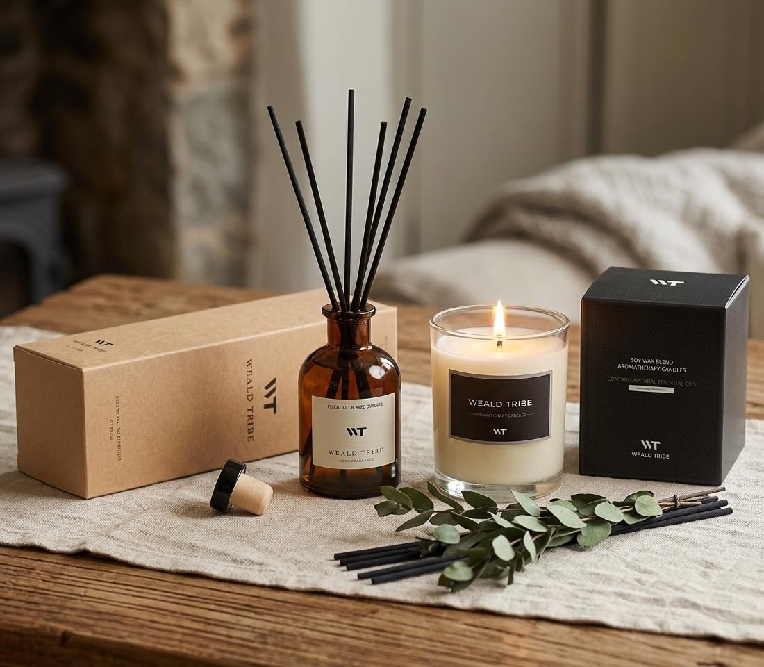 WEALD TRIBE Flower Reed Diffuser Set Eucalyptus & Lavender Scent for Room Bathroom Accessories