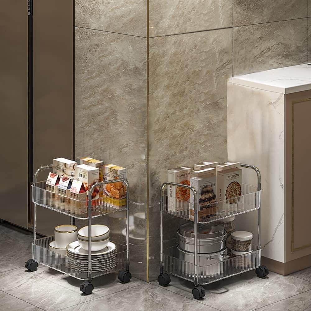 2-Tier Utility Rolling Cart Storage Organizer Sofa Side Table with Wheels, Under Desk Mobile