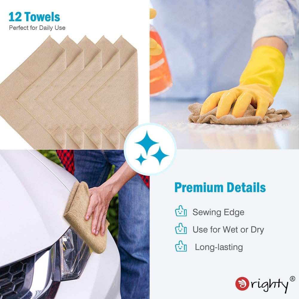 Orighty Microfiber Cleaning Cloth, 12 Pack Microfiber Towels for Cars, Highly Absorbent Car