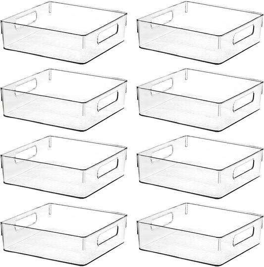 Clear Plastic Storage Bins, Home Bathroom Laundry Room Freezer Refrigerator Pantry Organizers and