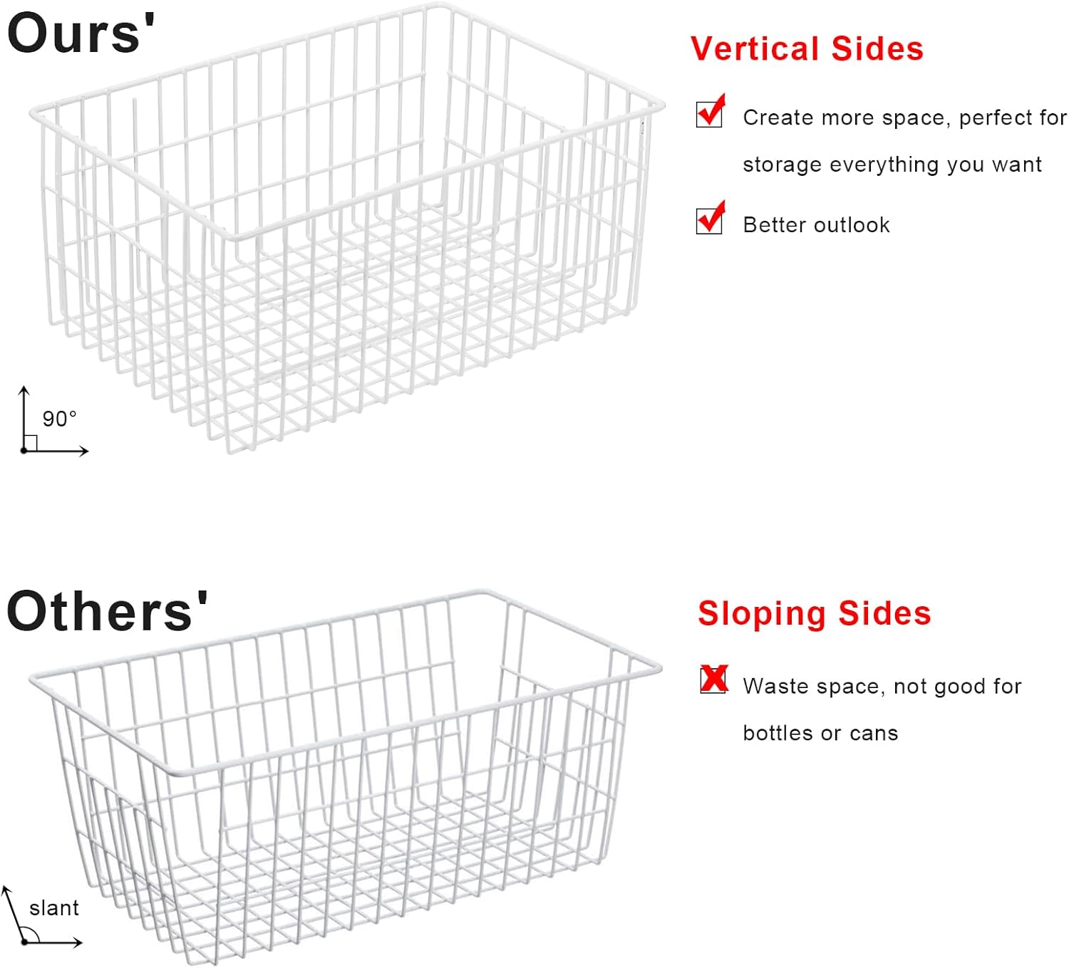 Orgneas Freezer Organizer Bins, Vertical Sides Wire Freezer Baskets for Upright Freezer, Chest