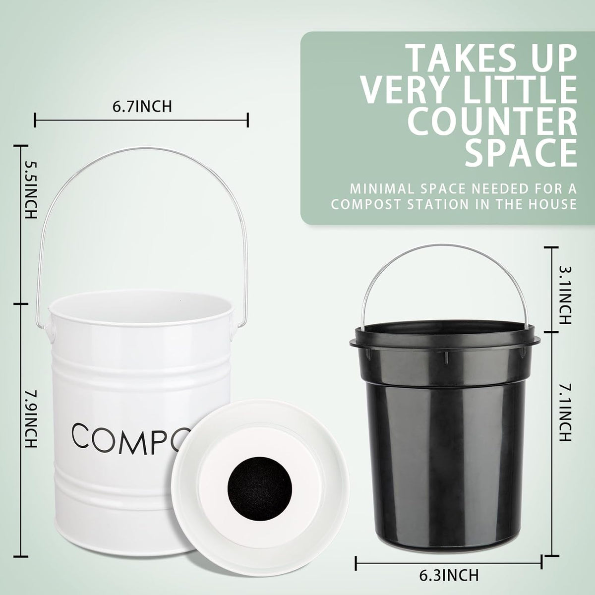 Vipush Compost Bin with Lid Small Countertop Compost Bin includes Inner Liner & 3 Charcoal Filters