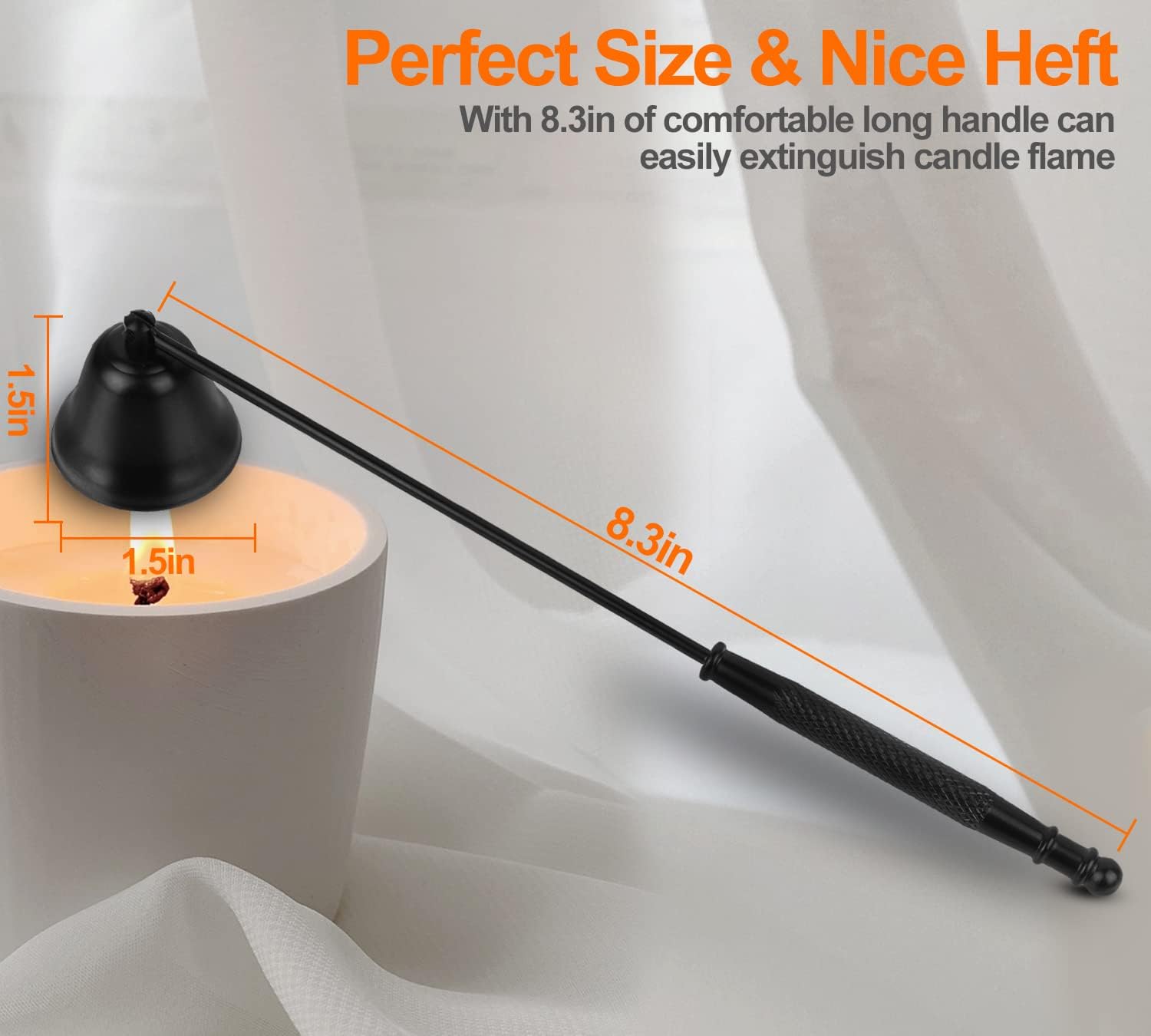 Candle Snuffer Black, Elegant Candle Extinguisher Snuffer Accessory with Long Handle for Putting