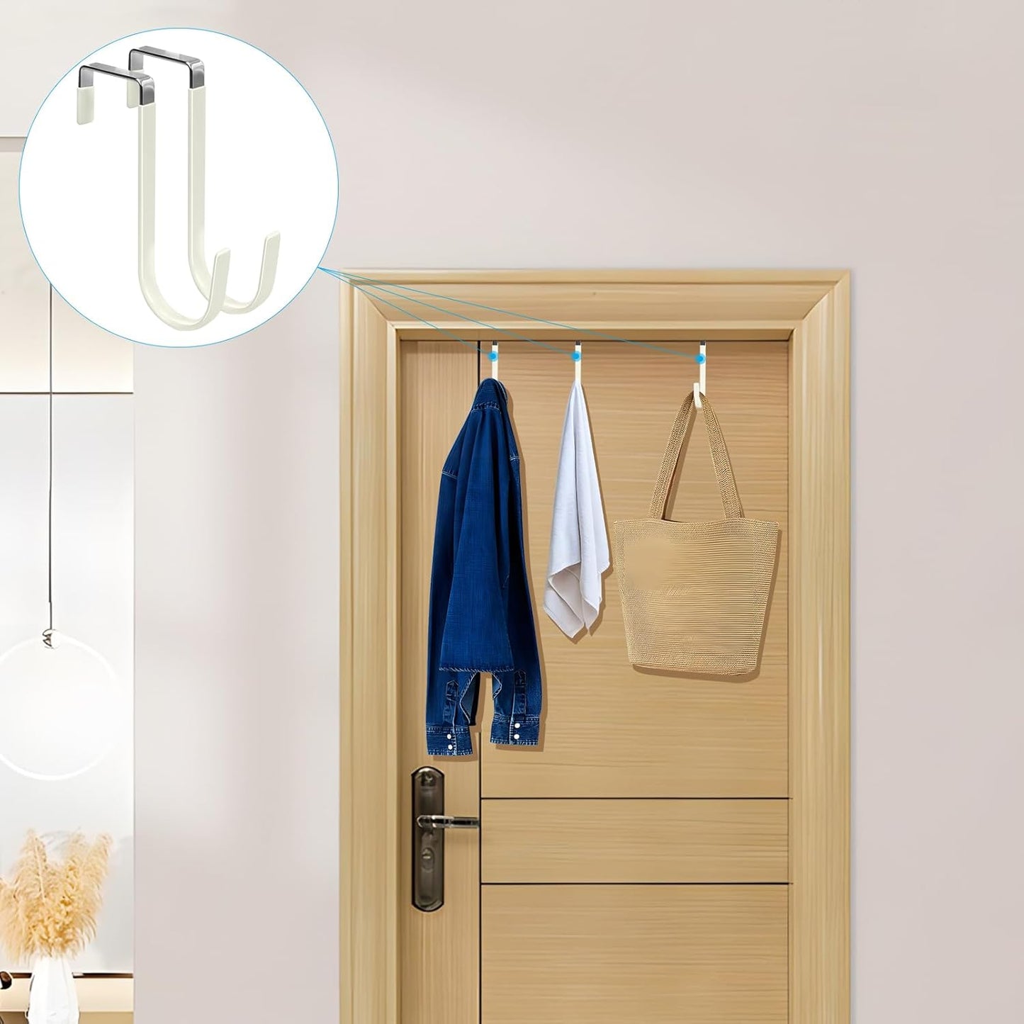 FYY Over The Door Hooks, 4 Pack Door Hangers Hooks with Rubber Prevent Scratches Heavy Duty