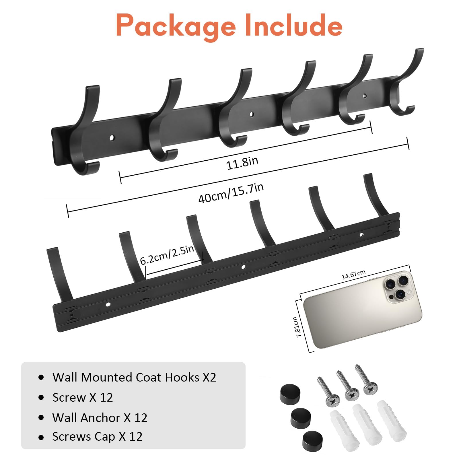 Optish Coat Rack Wall Mount, Wall Hooks for Hanging, Entry Coat Hooks Coat Hanger, Hat Rack Holder
