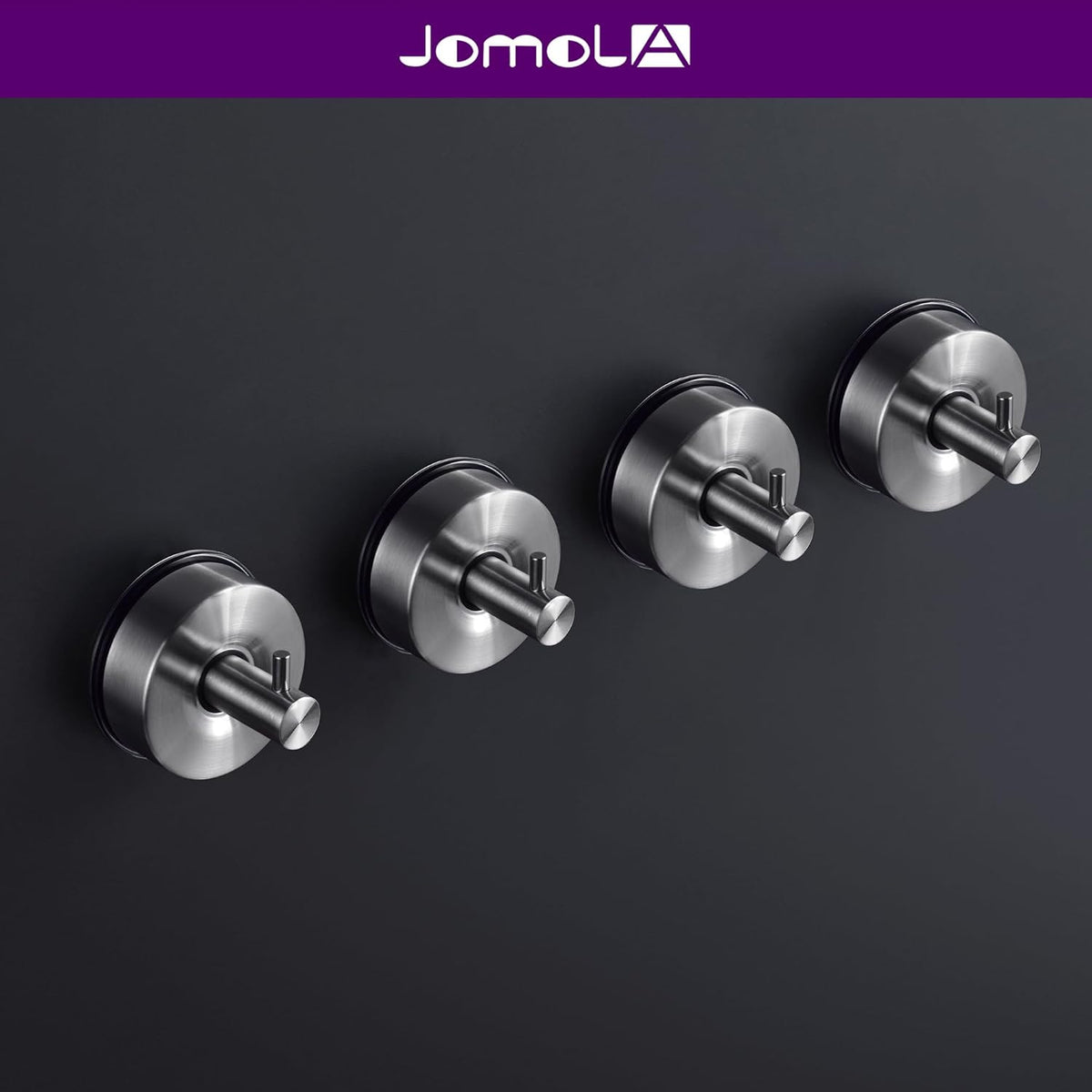 JOMOLA Brushed Stainless Steel Shower & Bathroom Hooks - No Drill Adhesive-Free Suction Cup