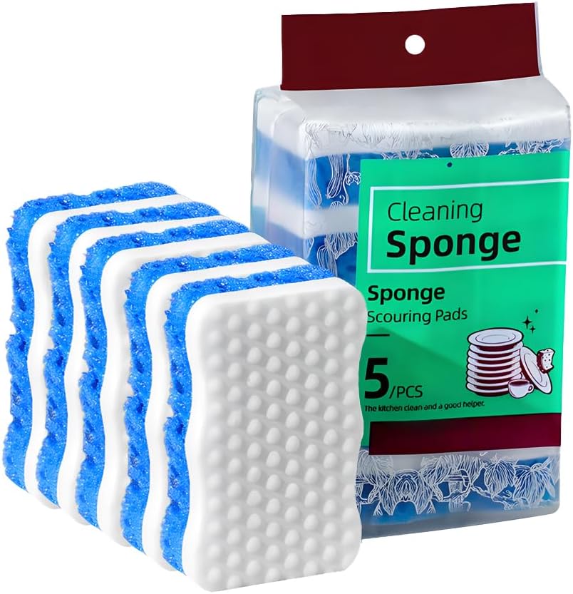 Ampang Wave-Shaped Scrub Sponges for Kitchen Cleaning - Nano Sponge & High-Foam Seaweed Cotton