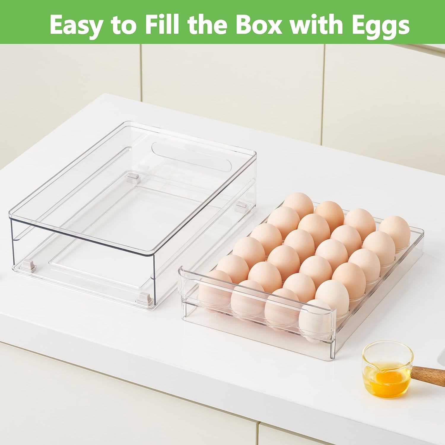 vacane 24 Capacity Egg Holder for Refrigerator Organizer Bins, Clear Egg Storage Container for