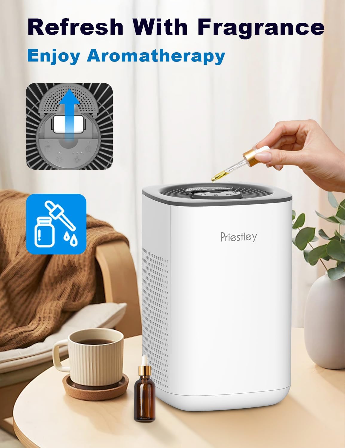 Priestley Small Air Purifiers for Home Bedroom Dorm Office Desktop, 20dB Quiet 3-in-1 HEPA Air