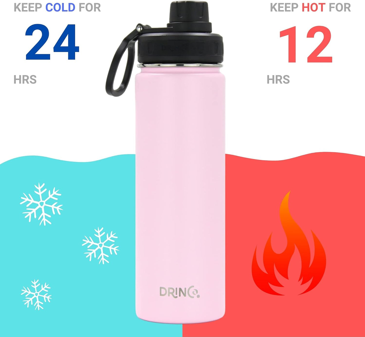DRINCO Stainless Steel Water Bottle Spout Lid Vacuum Insulated Double Wall Water Bottle Wide Mouth