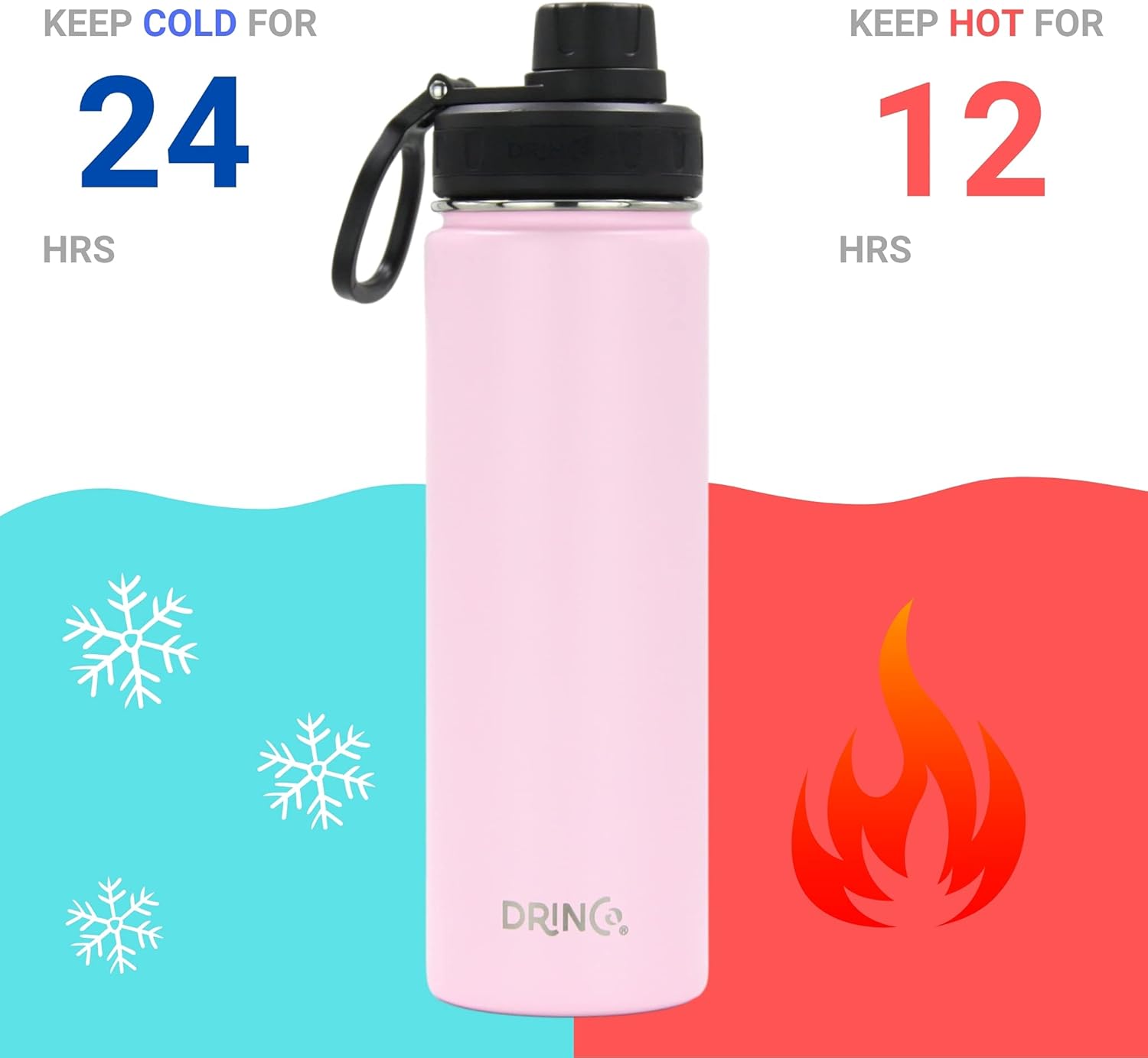 DRINCO Stainless Steel Water Bottle Spout Lid Vacuum Insulated Double Wall Water Bottle Wide Mouth