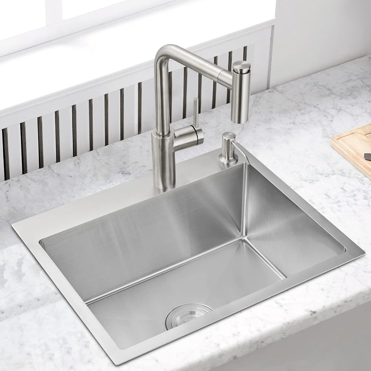 20x16x9 Inch Drop in Kitchen Sink, Handmade 304 Stainless Steel Single Bowl with 2 Holes, R10 Tight
