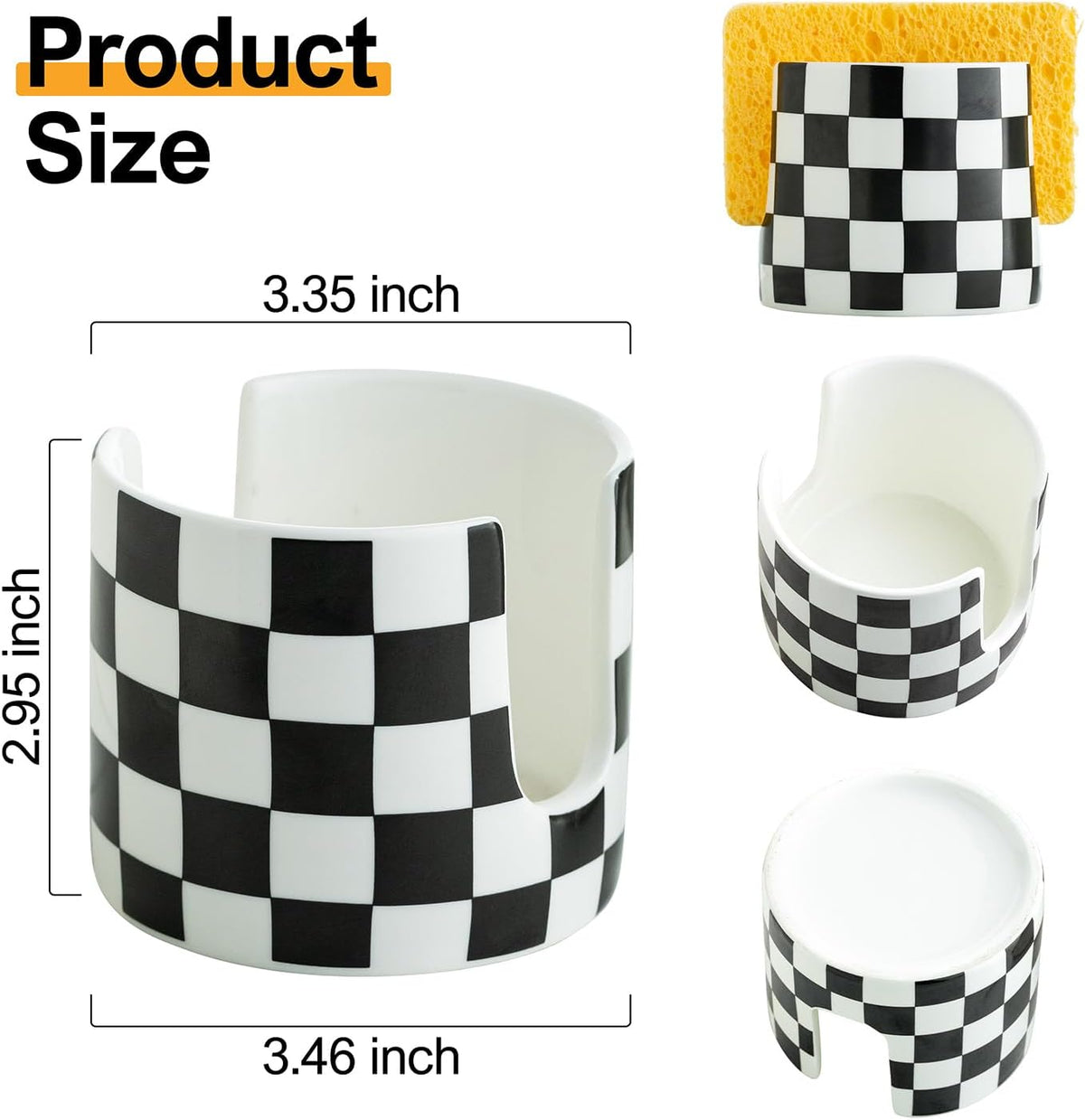 Checkered Kitchen Sink Sponge Holder, Dish Sponge Rack Ceramic Brush Holder Farmhouse Kitchen Dish