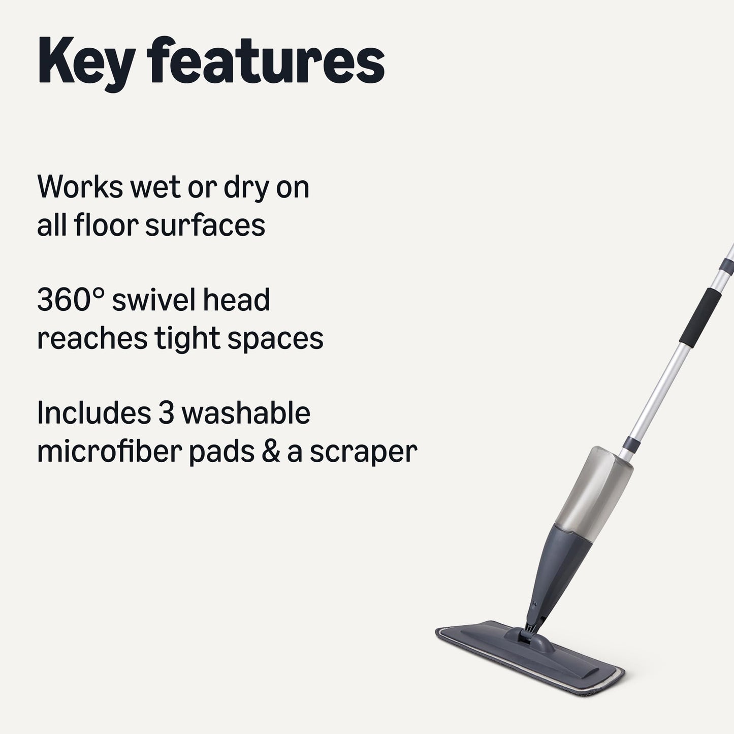 Amazon Basics Dry and Wet Floor Spray Mop, 360-Degree Swivel Spray Mop for Hardwood, Tile
