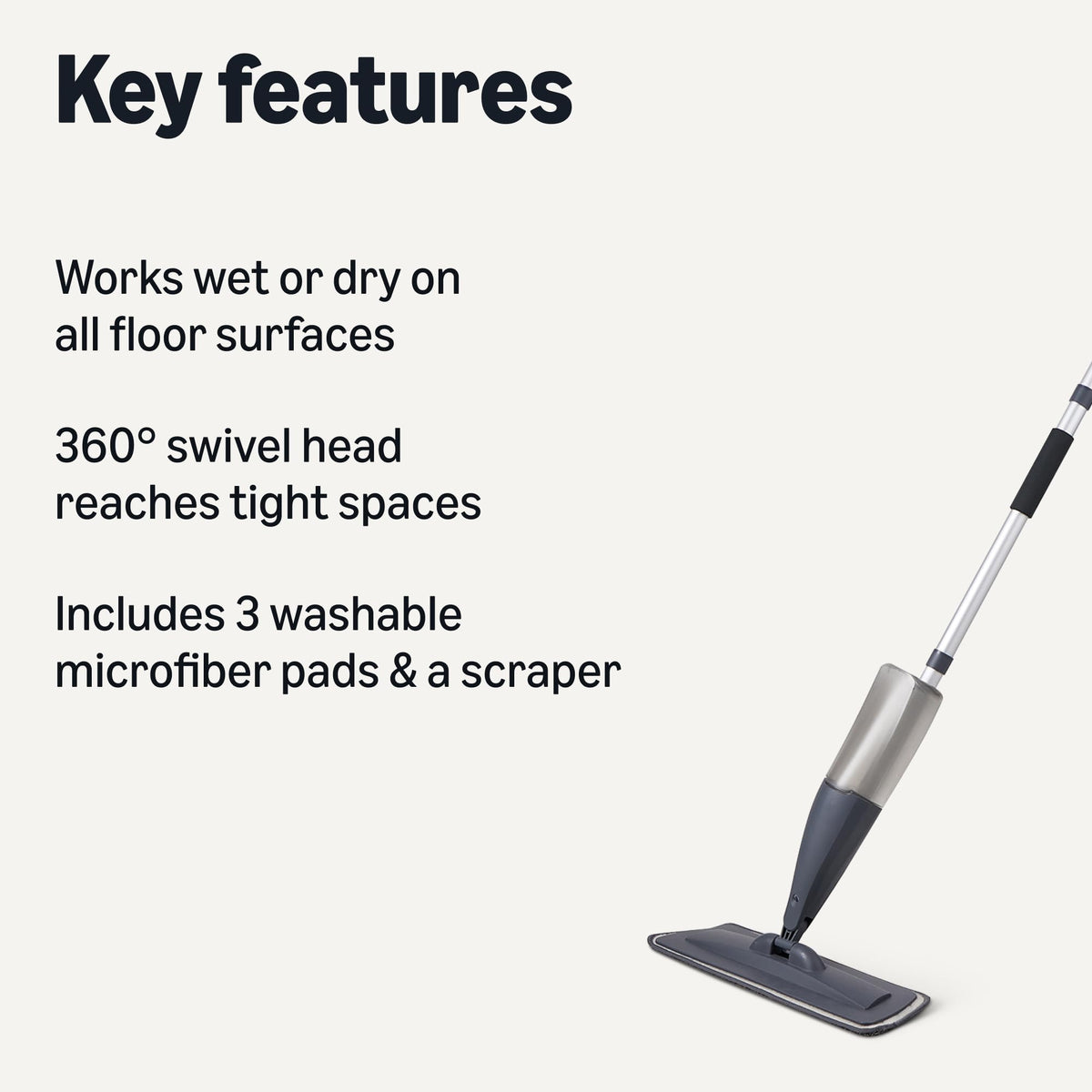 Amazon Basics Dry and Wet Floor Spray Mop, 360-Degree Swivel Spray Mop for Hardwood, Tile