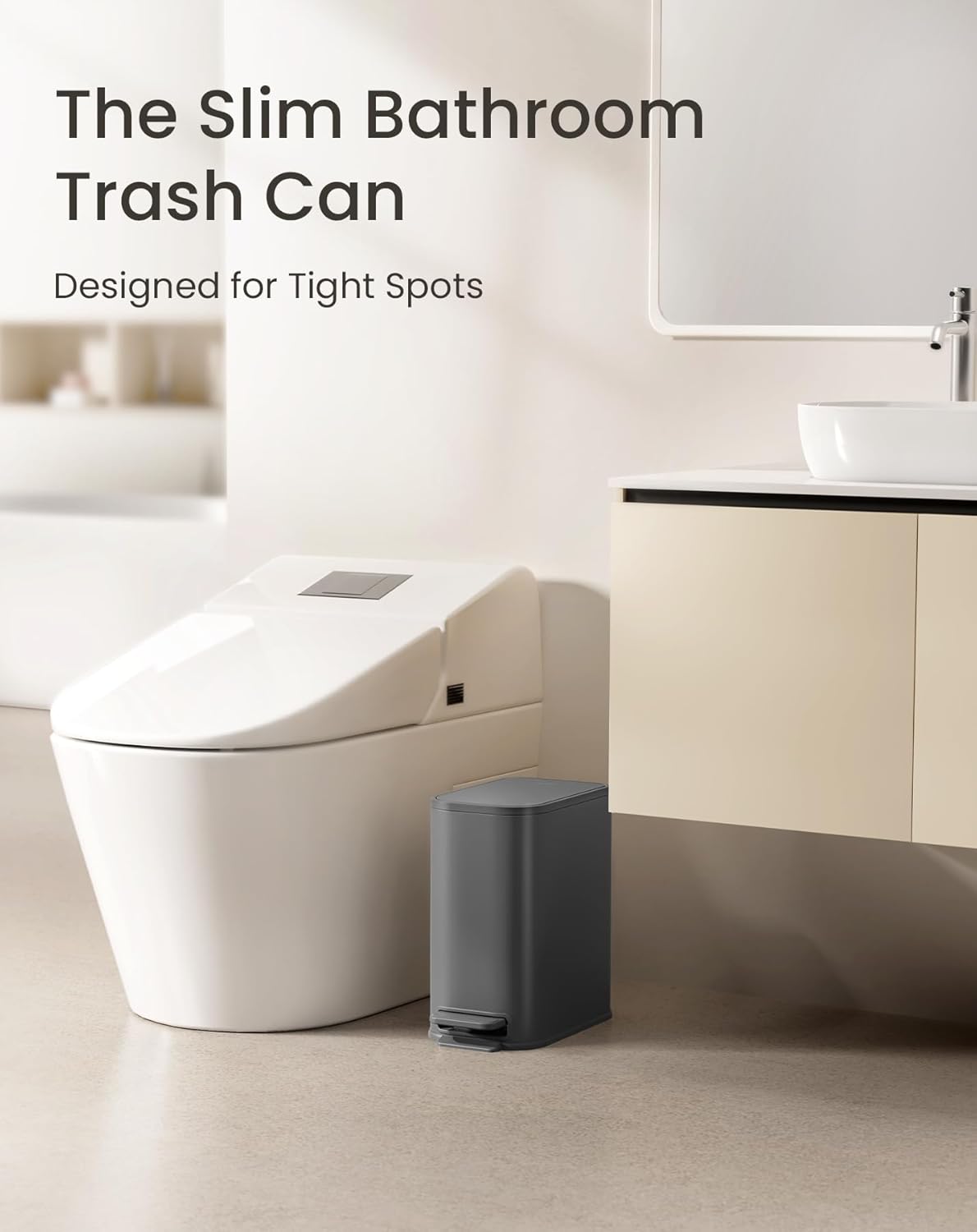 Cesun Small Bathroom Trash Can with Lid Soft Close, Step Pedal, 5 Liter / 1.3 Gallon Stainless