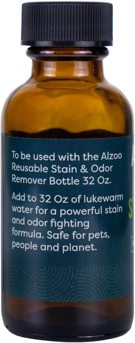 ALZOO Concentrated Stain & Odor Remover Refill Bottle, 100% Plant-Based Active Ingredients, 1.1 Fl.