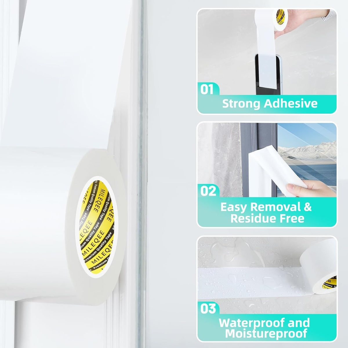 Window Weather Stripping Door Seal Tape White, 2.76in x 164FT, Automotive Weatherstrip Adhesive