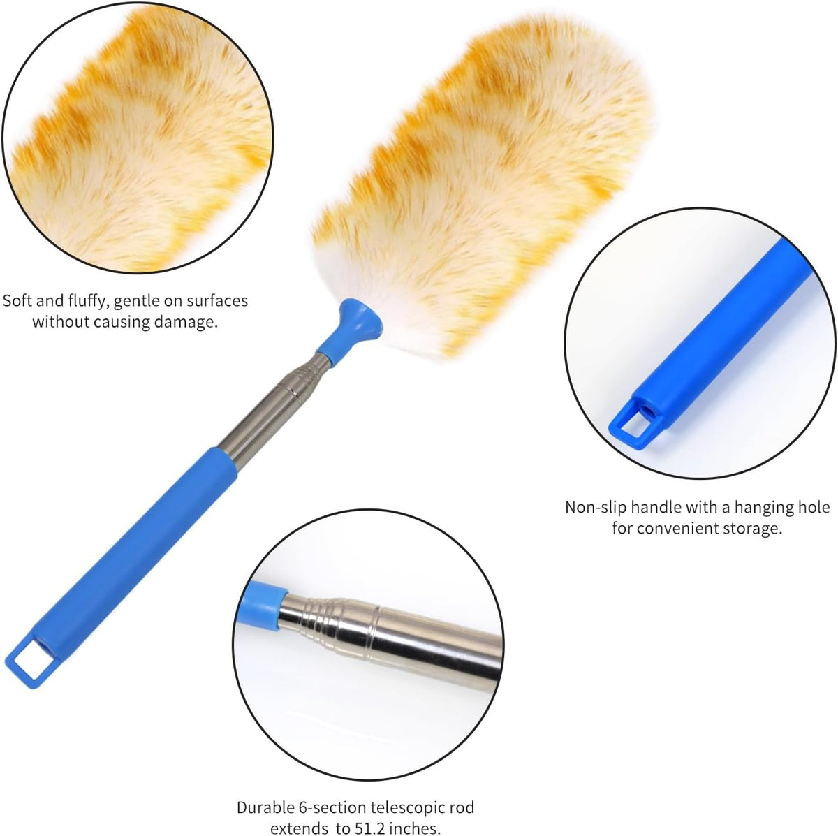 Wool Lambswool Extendable Cleaning Brush Duster 21.2-51.2in,Anti-Static with Stainless Steel