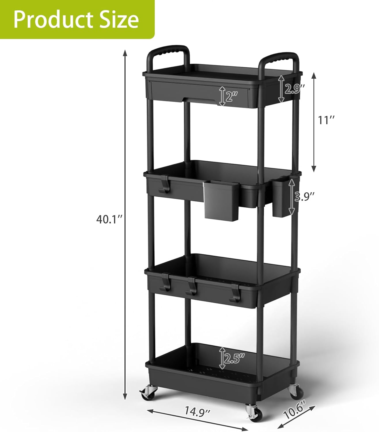 4 Tier Rolling Cart Organizer,Art Craft Diaper Bedside Snack Laundry Room Bathroom Organizer Narrow