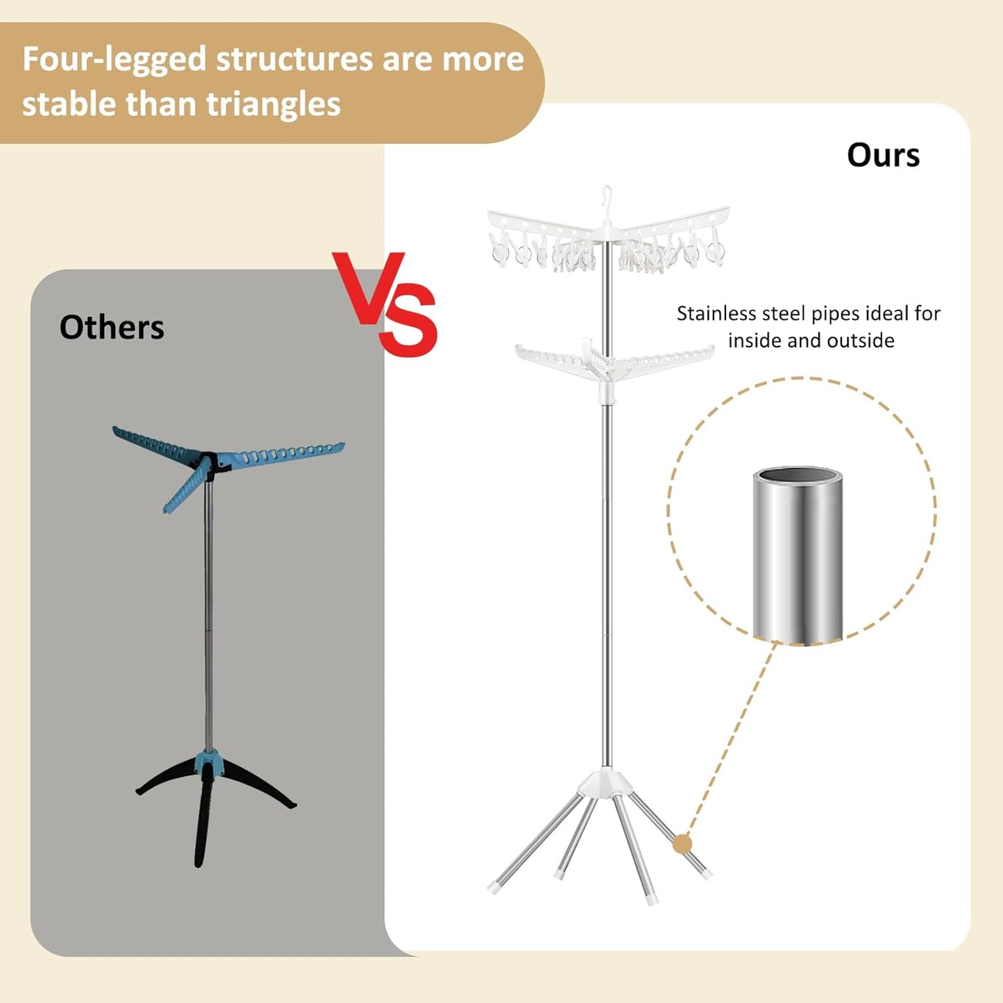 SUYU Clothes Drying Rack,Folding Clothes Drying Tree, 2 Layer with 24 Clips and 3 Rotatable