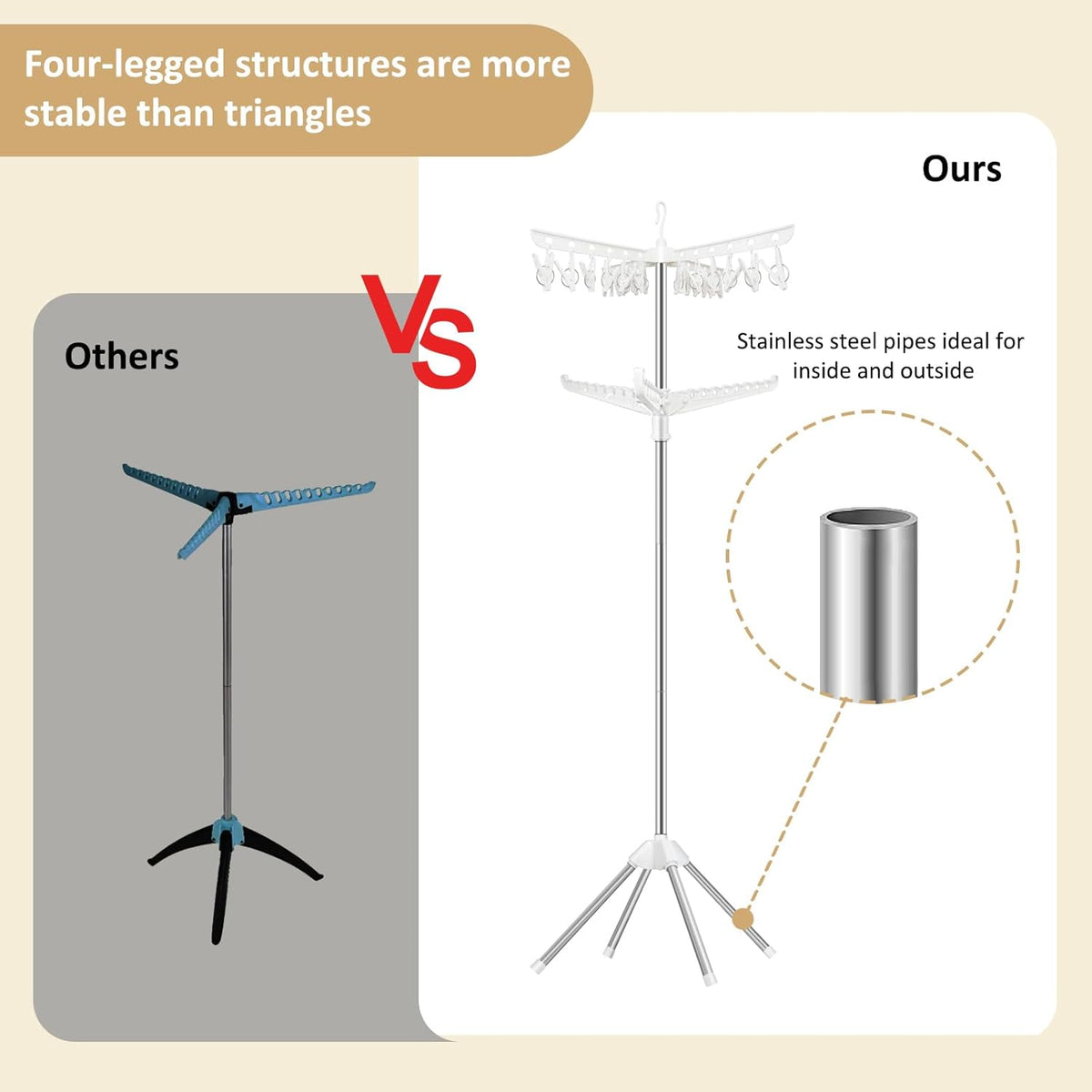 SUYU Clothes Drying Rack,Folding Clothes Drying Tree, 2 Layer with 24 Clips and 3 Rotatable