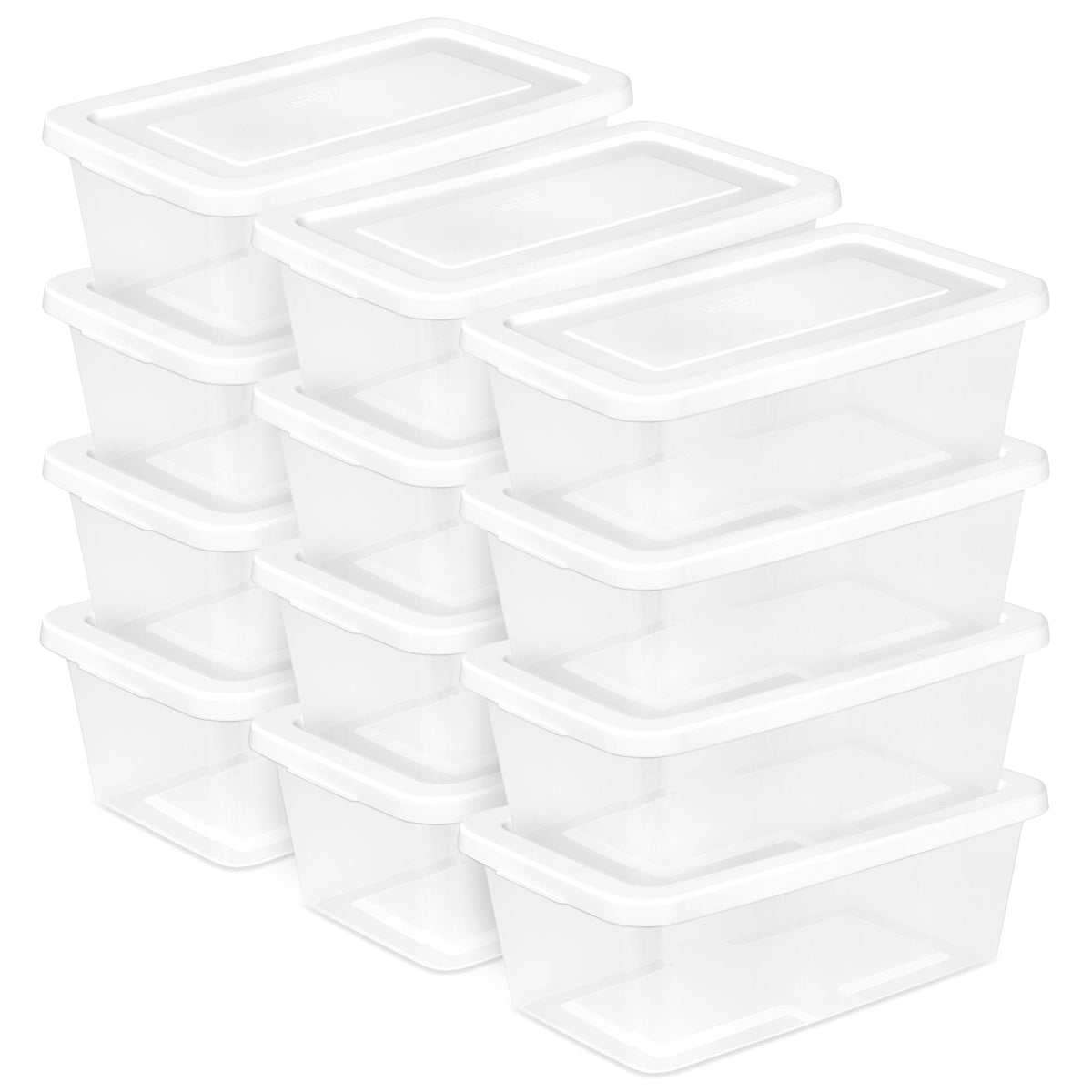Sterilite 6 Quart Storage Box, Clear Plastic with White Snap Lid, 12 Pack