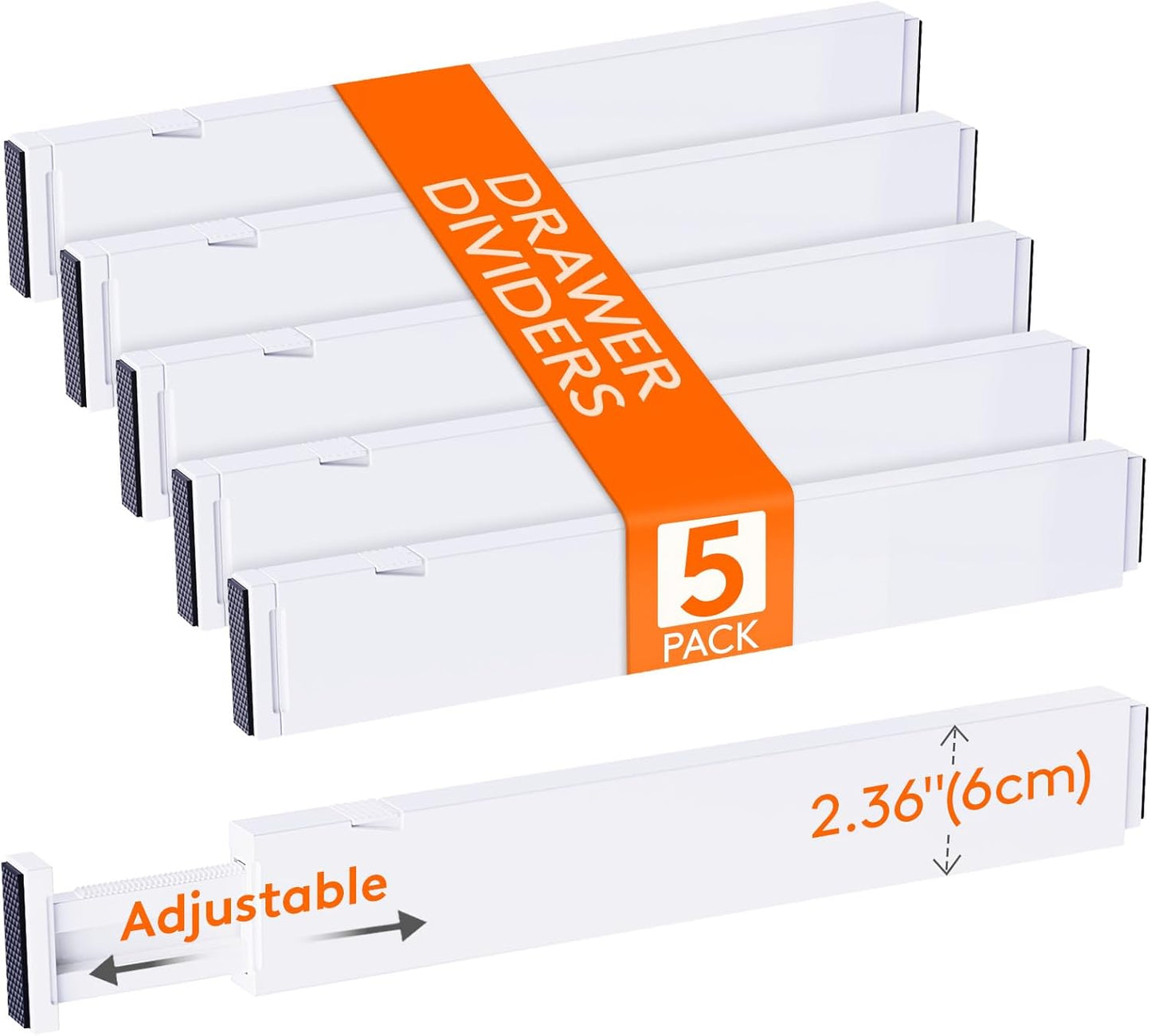 Lifewit 5 Pack Kitchen Drawer Dividers 2.36" High, 16"-22" Adjustable Drawer Organizer for