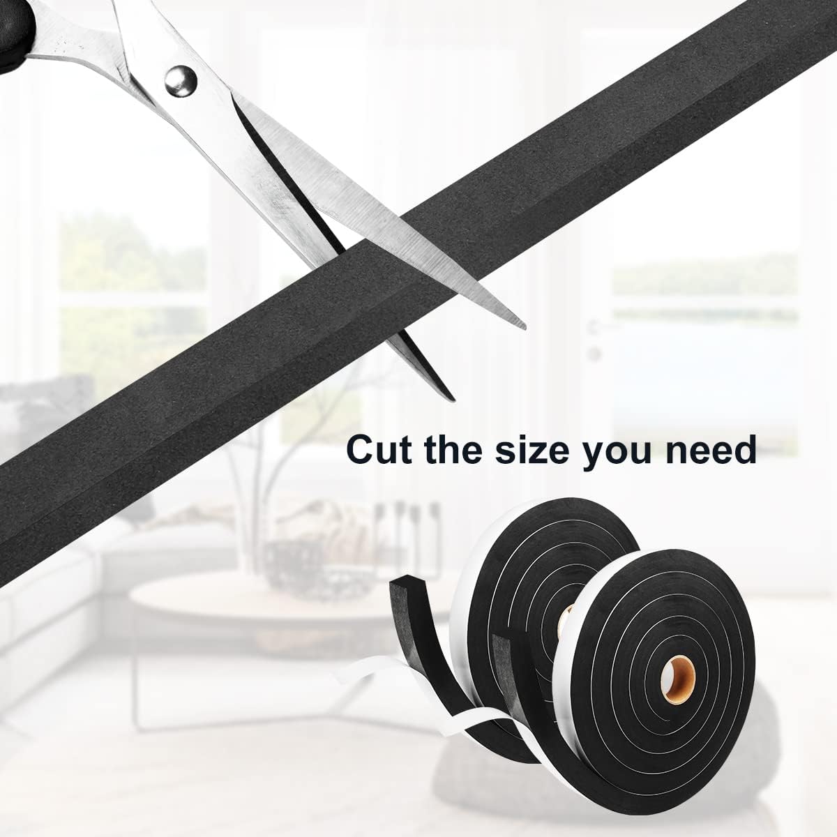 2 Rolls Foam Tape Weather Stripping Door Seal, 1'' W x 3/4'' T High Density Seal Strip, Adhesive