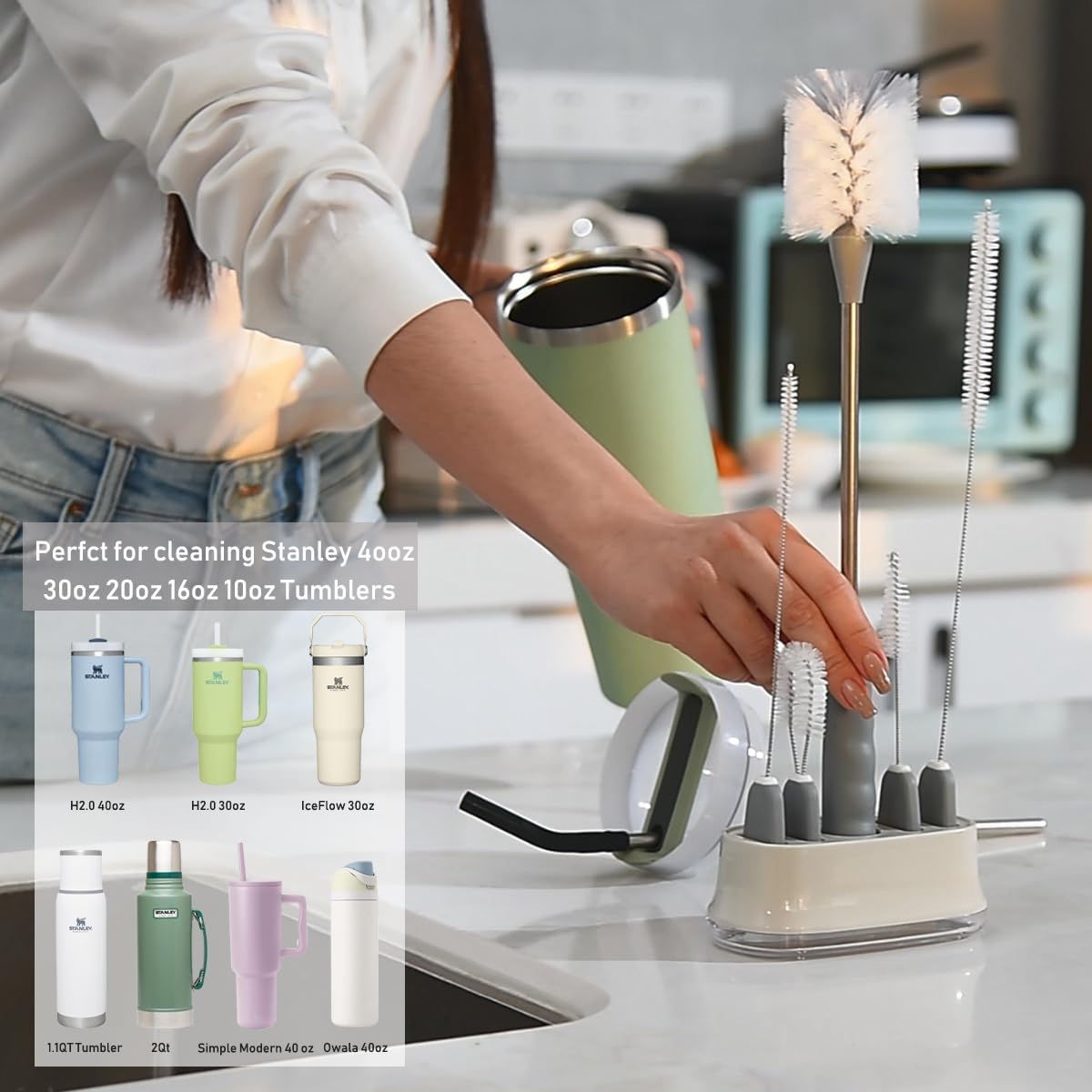 ALINK 5 Pack Water Bottle Brush Cleaning Set with Holder, Bottle Cleaner with Stand, Straw Nipple