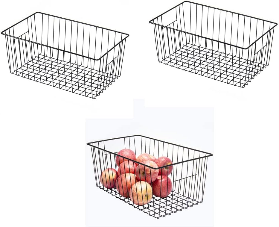 16inch Freezer Wire Storage Organizer Baskets, Household Refrigerator Bins with Built-in Handles