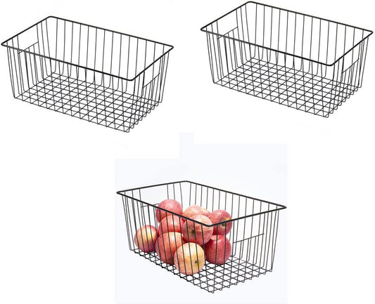 16inch Freezer Wire Storage Organizer Baskets, Household Refrigerator Bins with Built-in Handles