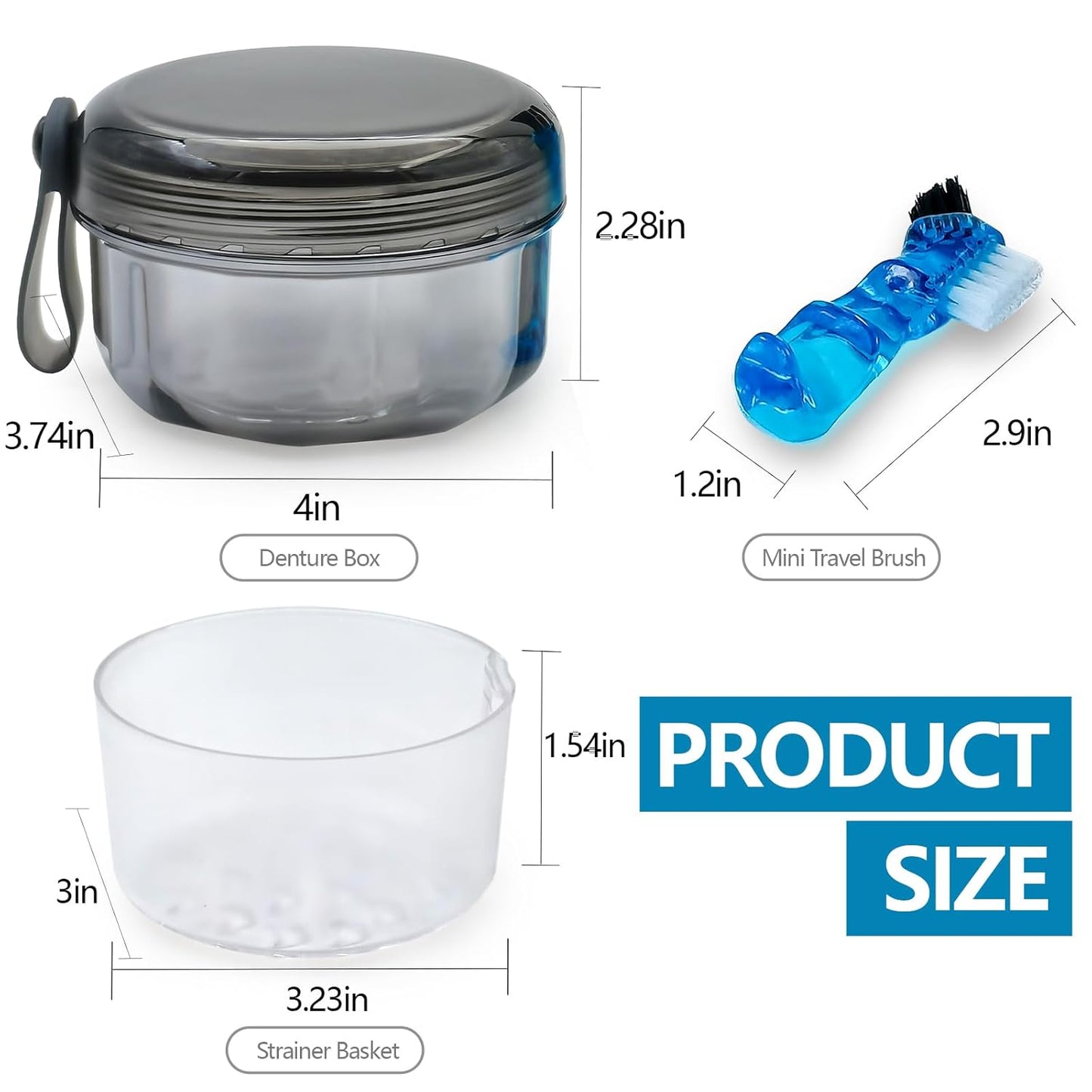 Leak Proof Denture Cups for Soaking Dentures, Partial Denture Bath Case Travel Retainer Cleaning