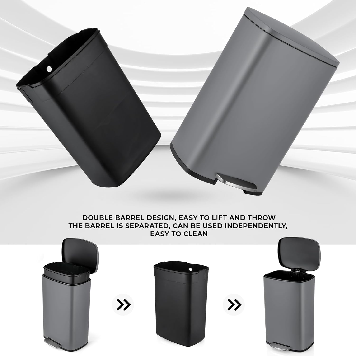 8 Gal Kitchen Trash Can, 30L Recycling or Garbage Bin, Brushed Stainless Steel Waste Basket
