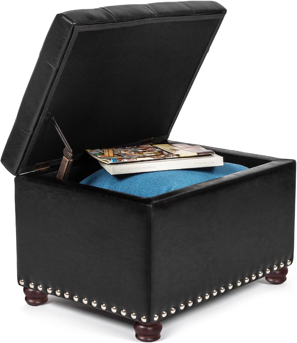 24'' Leather Storage Ottoman Rectangular Foot Rest Stool with Nailhead Trim Toy Chests & Storage
