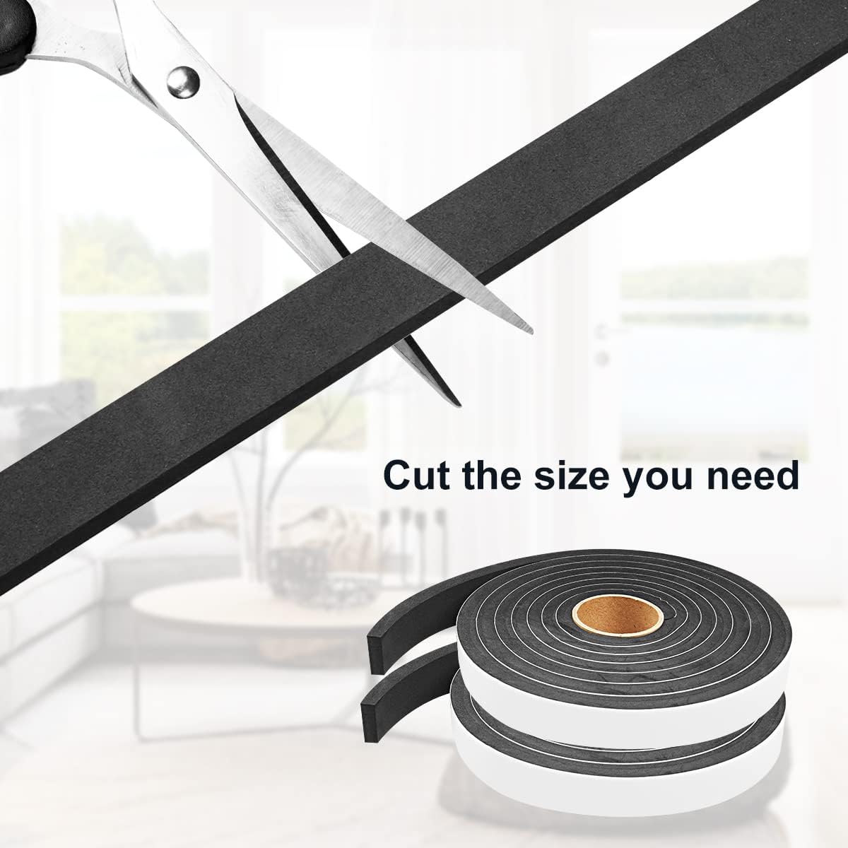 2 Rolls Weather Stripping Door Seal, 3/4'' W x 3/8'' T Foam Tape Close Cell, Single Sided Weather