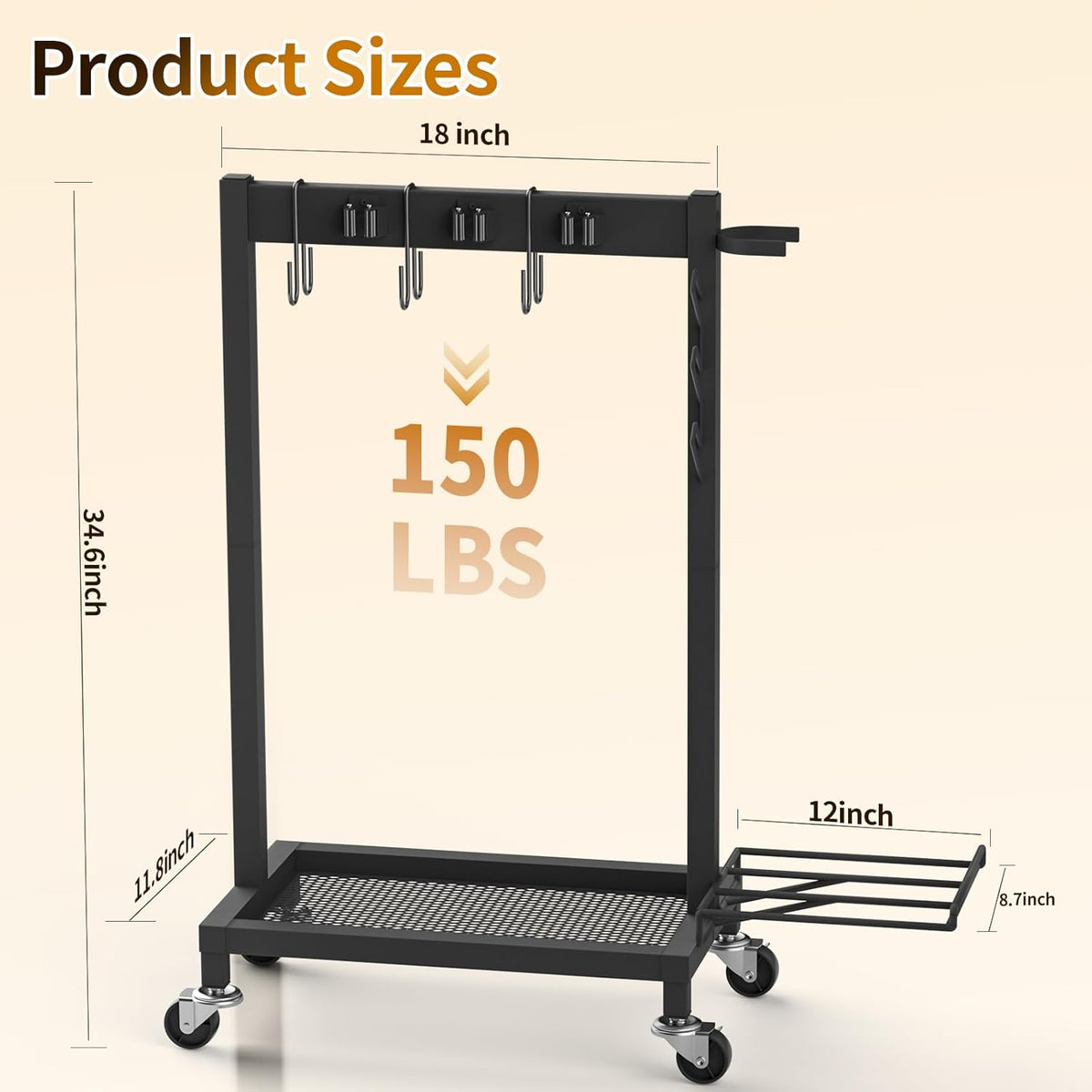 Cleaning Supplies Organizer with Broom Holder Load 160 LBS Cleaning Cart with Wheels Broom Closet