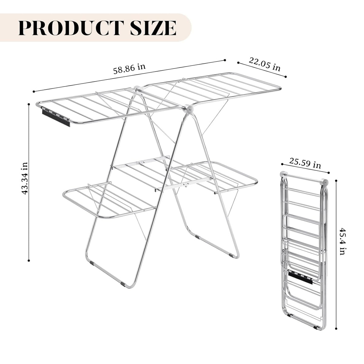 APEXCHASER Clothes Drying Rack with 4 Wings, Stainless Steel Drying Rack Clothing with Sock Clips