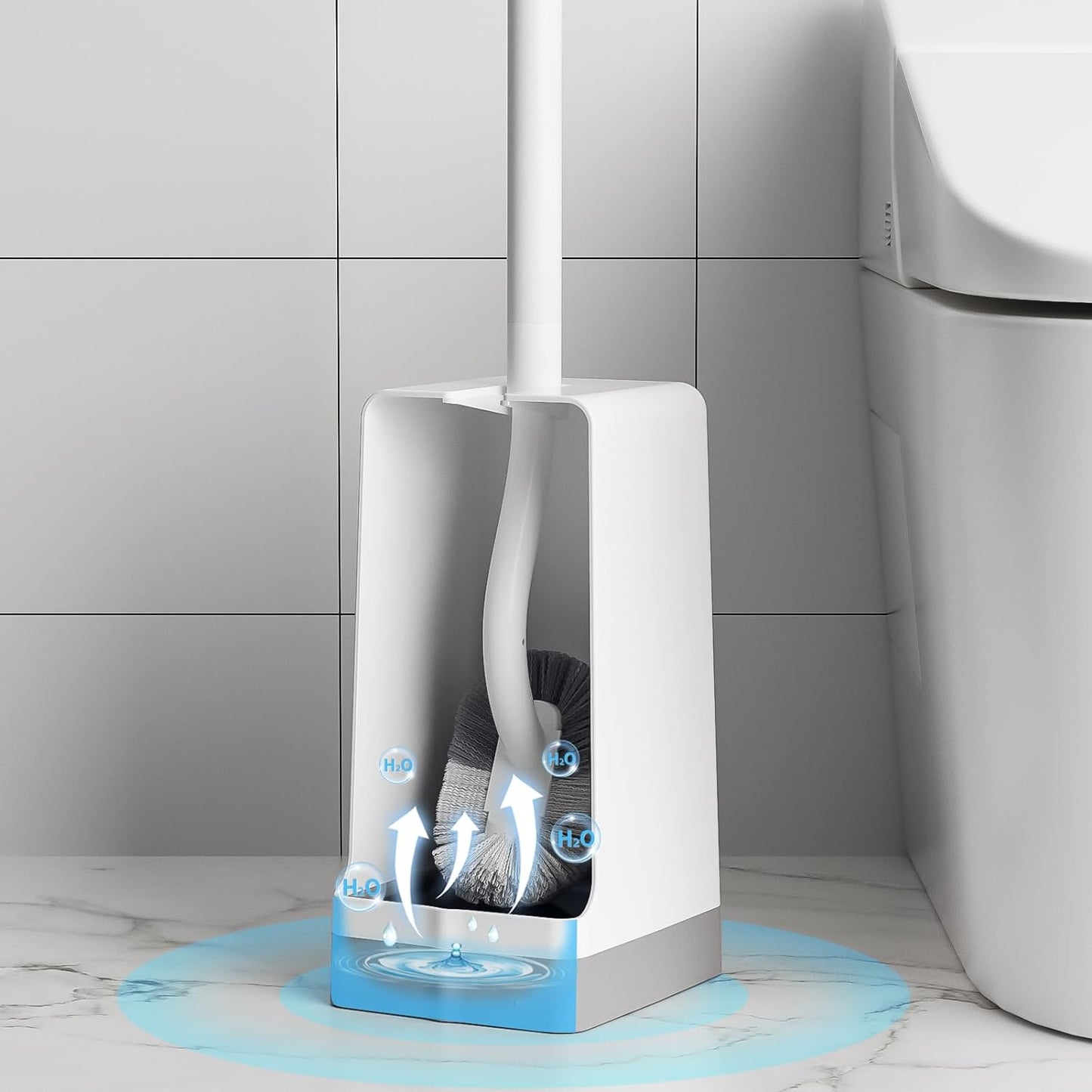Marbarsse Bathroom Toilet Bowl Brush and Holder, Curved Design Dismount Toilet Brush for Deep