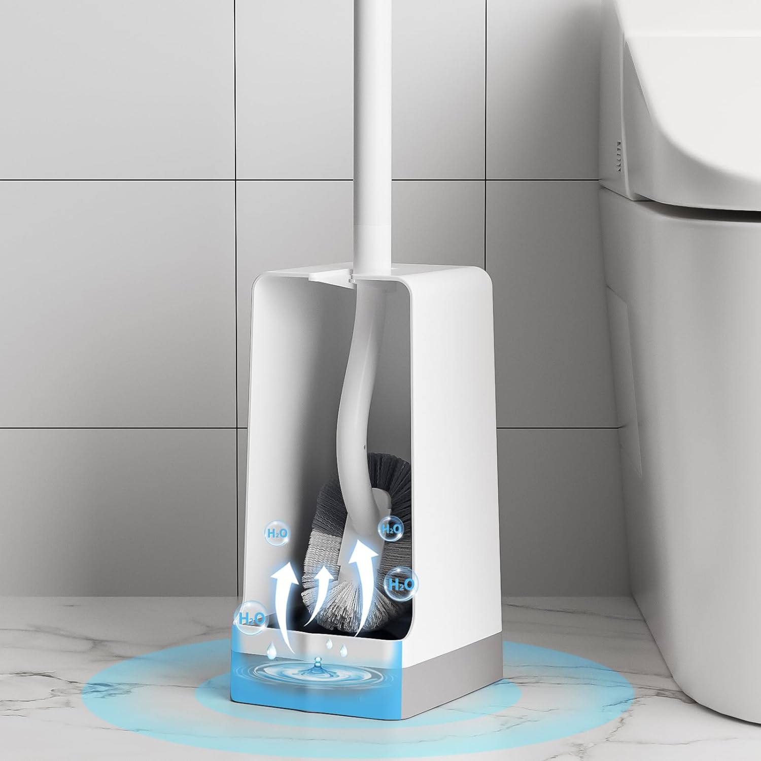 Marbarsse Bathroom Toilet Bowl Brush and Holder, Curved Design Dismount Toilet Brush for Deep