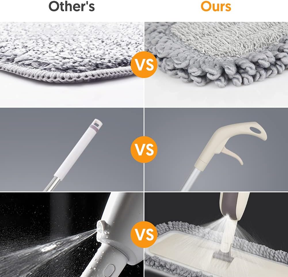 Spray Wet Mops for Hardwood Floor Cleaning - MEXERRIS Microfiber Dust Mop with Spray 3X Reusable