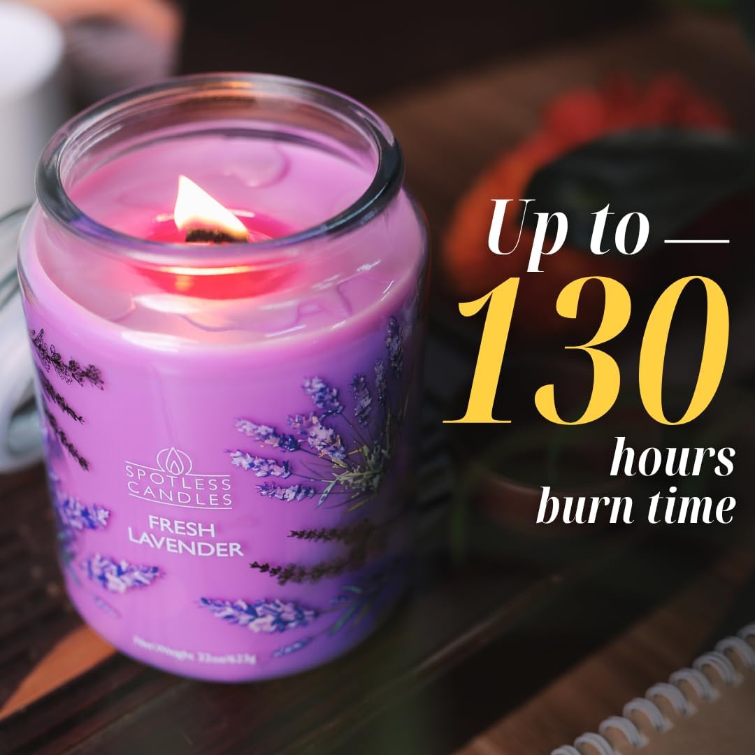 Fresh Lavender Candle 22oz Glass Jar with Wooden Wick in a Decorated Jar Within a Presentation Gift
