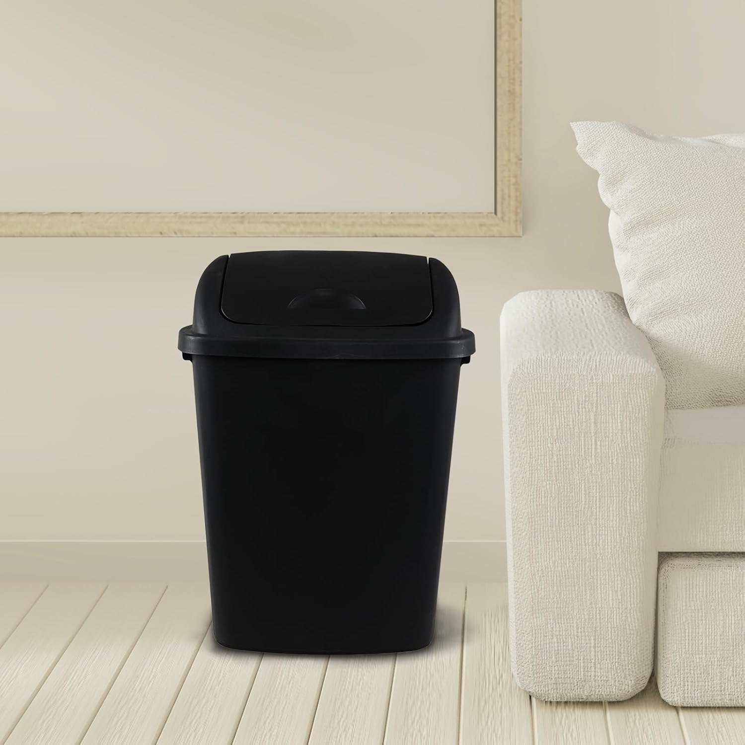 4 Pack Plastic Swing-Top Trash Can, 10 Gallon Plastic Kitchen Trash Can with Swing Lid, Black
