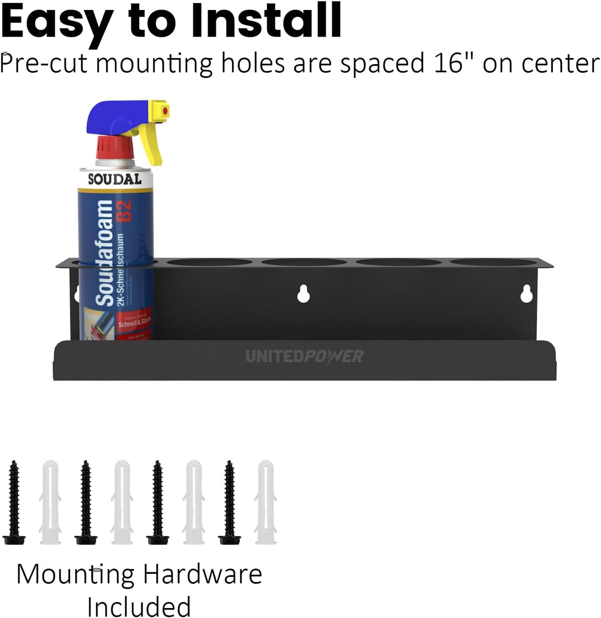 UNITEDPOWER 5 Aerosol Spray Can Holder, Paint Bottle Storage Rack, Steel Wall Mount Shelf, Tool