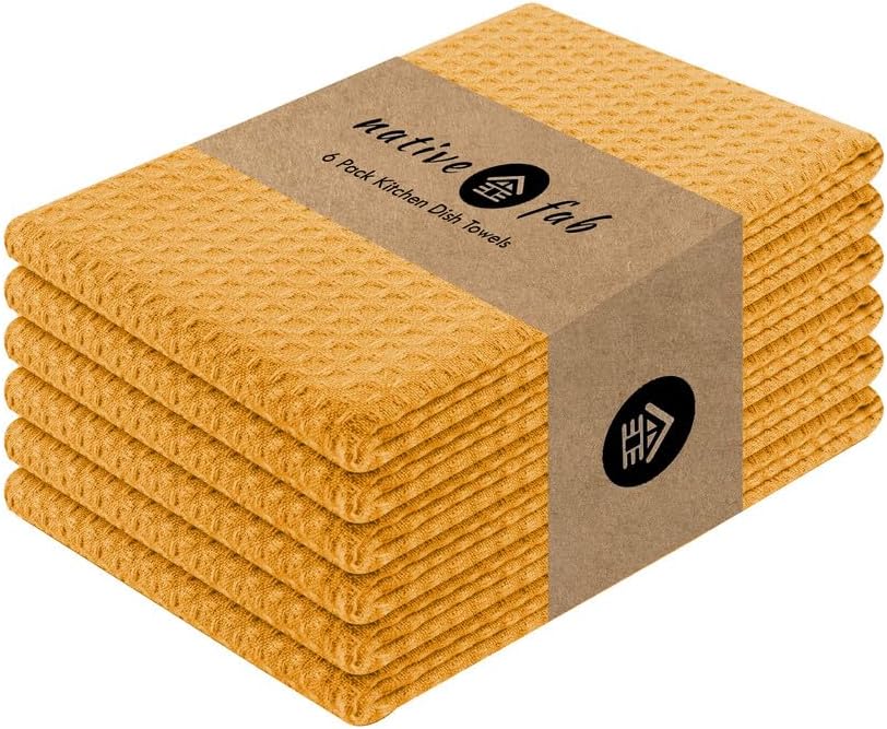 Native Fab Cotton Kitchen Towel with Hanging Loop 16x26 inches, 6-Pack, Waffle Weave Kitchen Towels