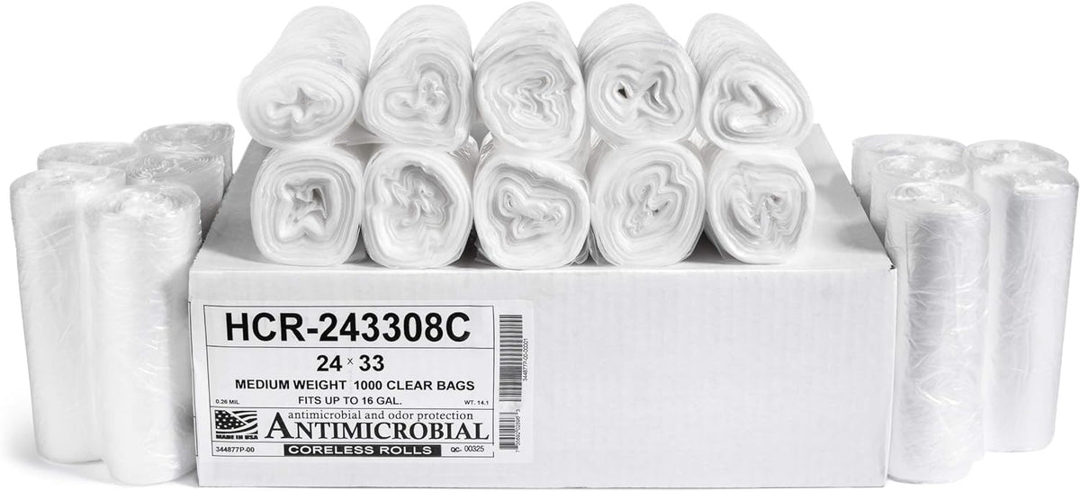 Aluf Plastics High Density Trash Bags, 16 Gallon, 1000 Count, 8 Micron (eq), 24" x 33", Clear, for